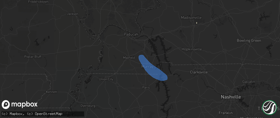 Hail map in Kirksey, KY on July 2, 2026
