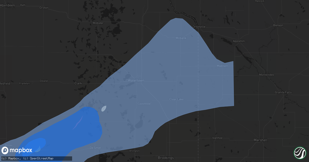 Hail map in Kranzburg, SD on July 2, 2026
