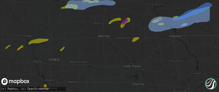 Hail map in La Porte City, IA on July 2, 2026