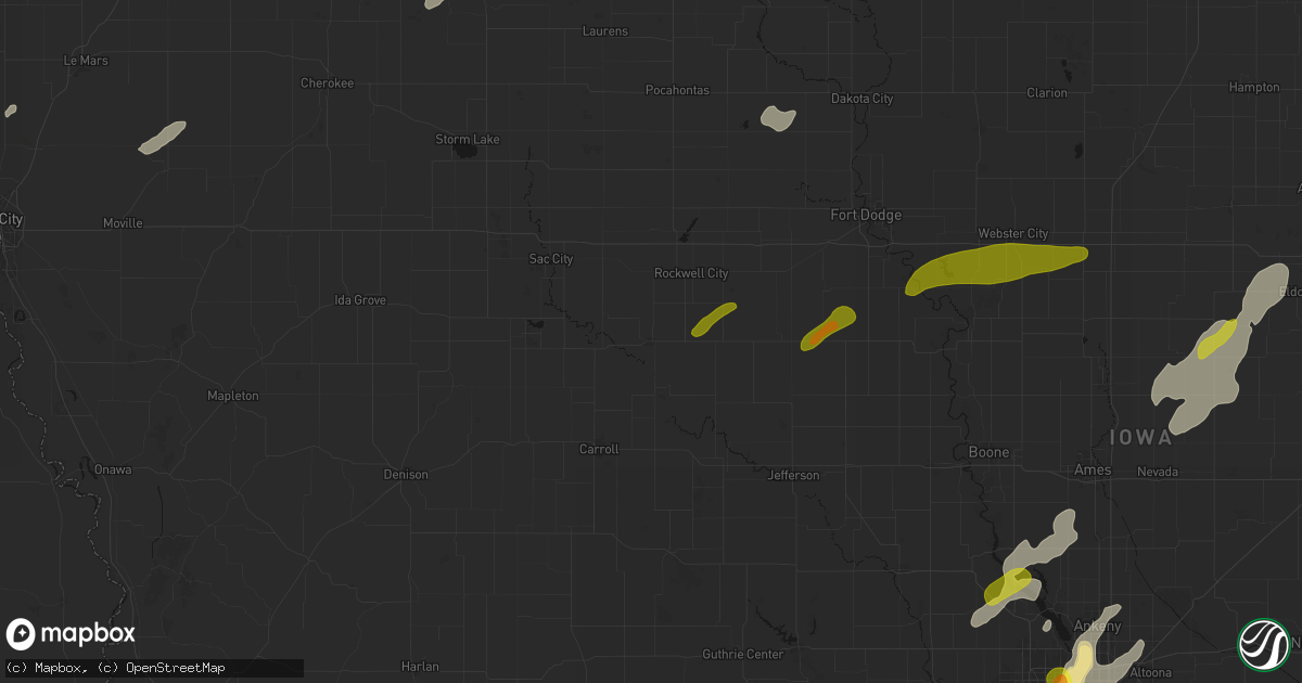 Hail map in Lake City, IA on July 2, 2026