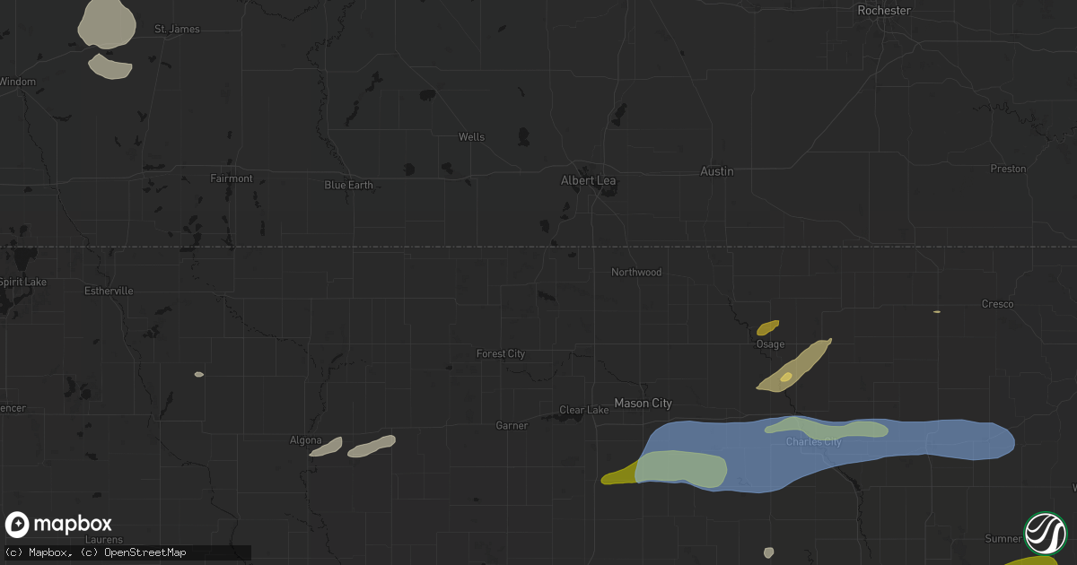Hail map in Lake Mills, IA on July 2, 2026