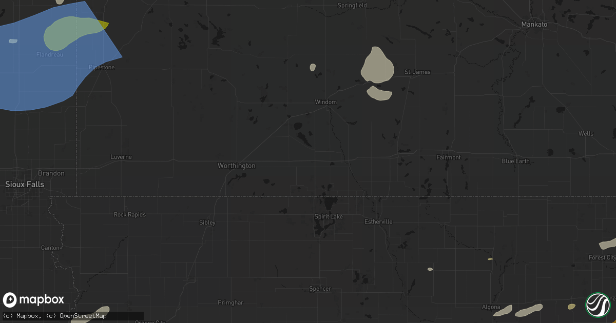 Hail map in Lakefield, MN on July 2, 2026