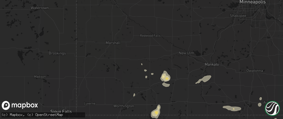 Hail map in Lamberton, MN on July 2, 2026