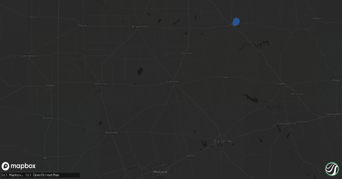 Hail map in Lamesa, TX on July 2, 2026