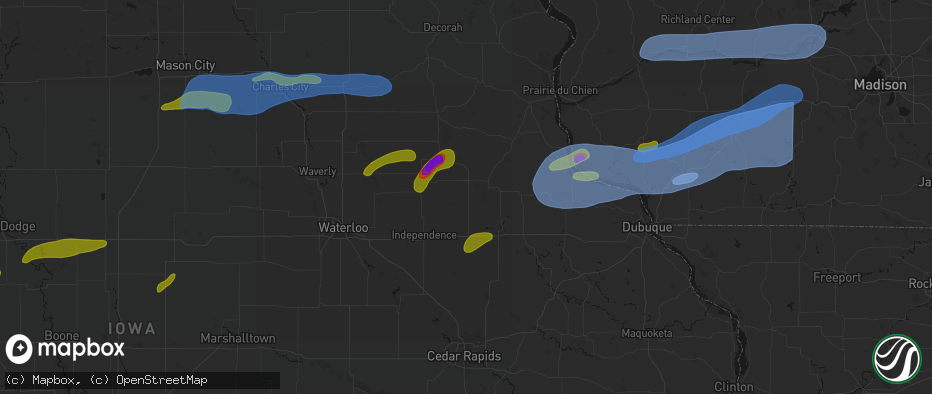 Hail map in Lamont, IA on July 2, 2026