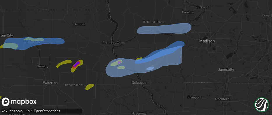 Hail map in Lancaster, WI on July 2, 2026