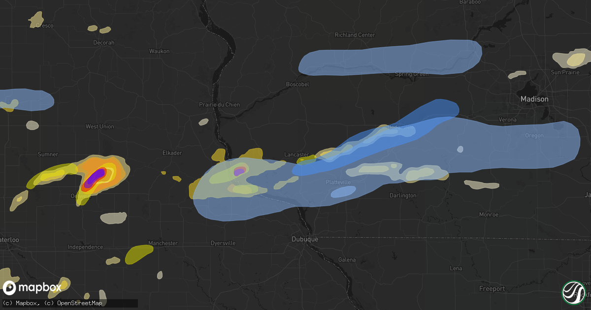 Hail map in Lancaster, WI on July 2, 2026