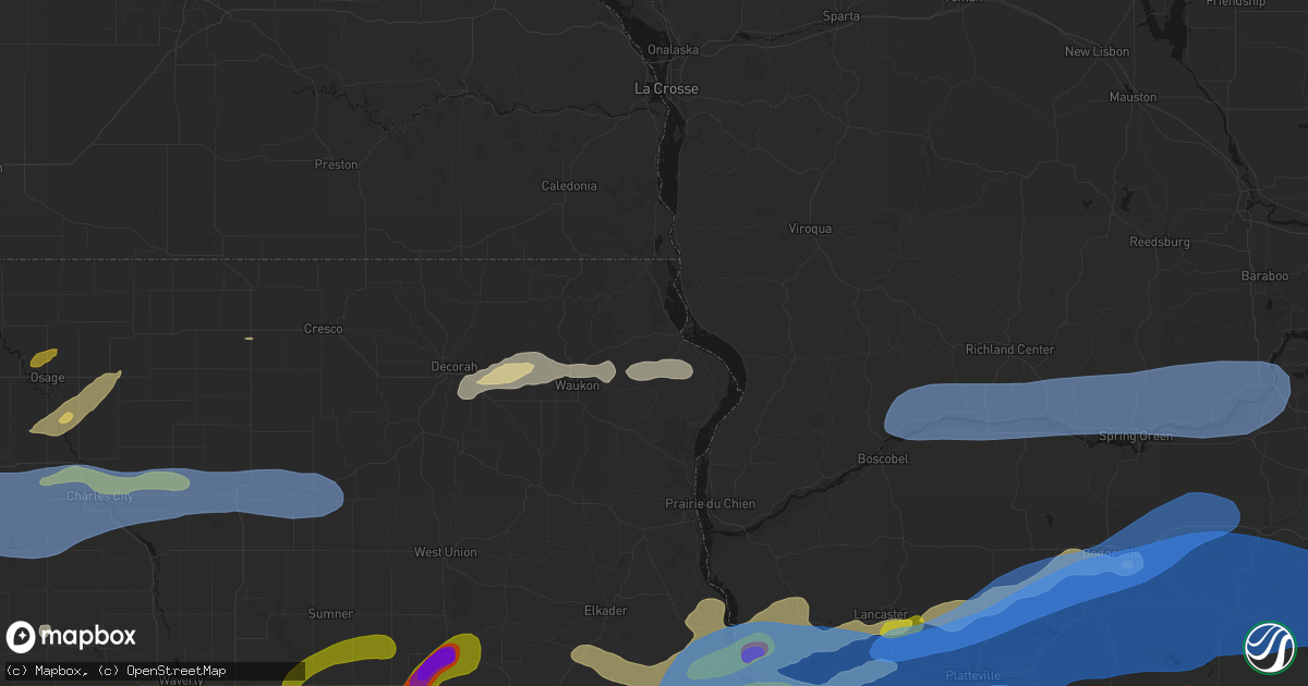 Hail map in Lansing, IA on July 2, 2026