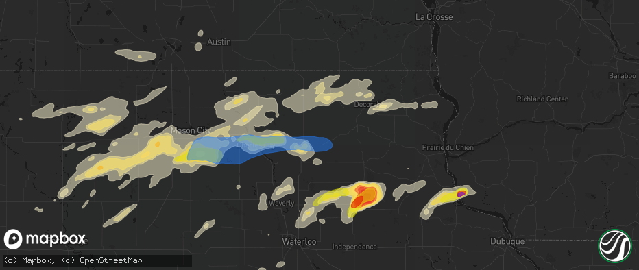 Hail map in Lawler, IA on July 2, 2026