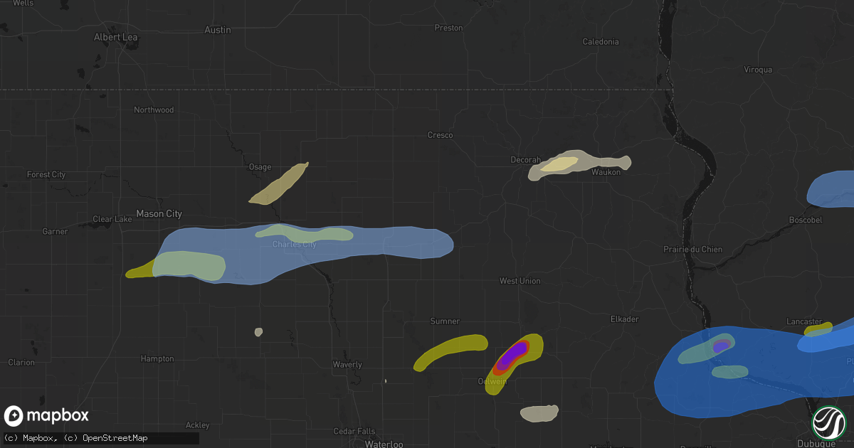 Hail map in Lawler, IA on July 2, 2026