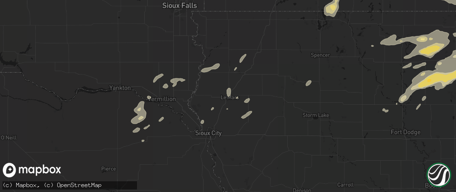 Hail map in Le Mars, IA on July 2, 2026