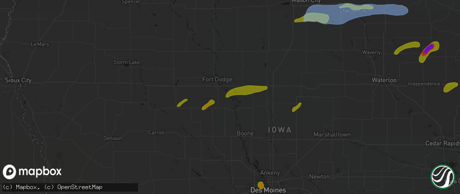 Hail map in Lehigh, IA on July 2, 2026