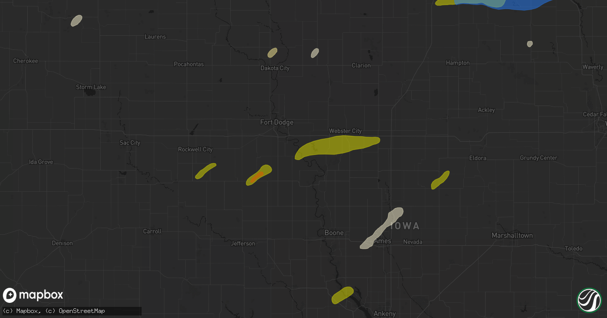 Hail map in Lehigh, IA on July 2, 2026