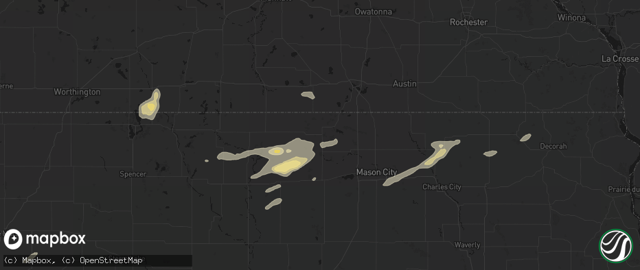 Hail map in Leland, IA on July 2, 2026