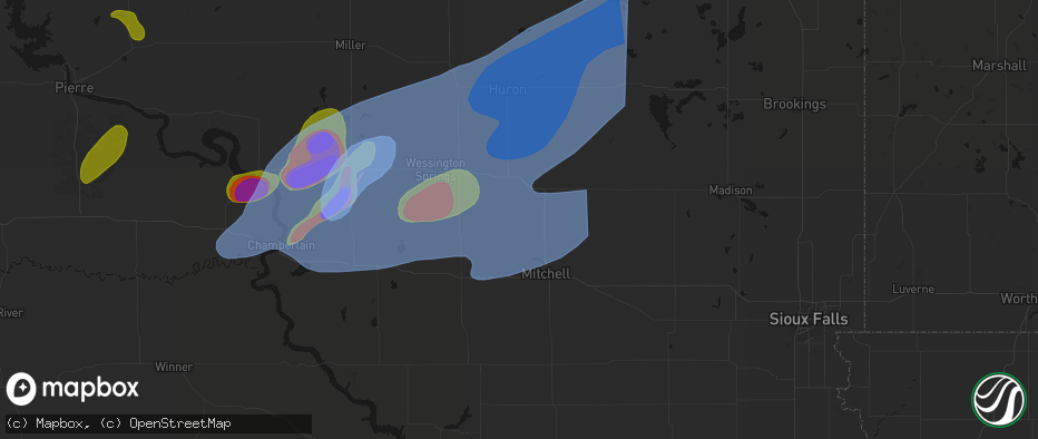 Hail map in Letcher, SD on July 2, 2026
