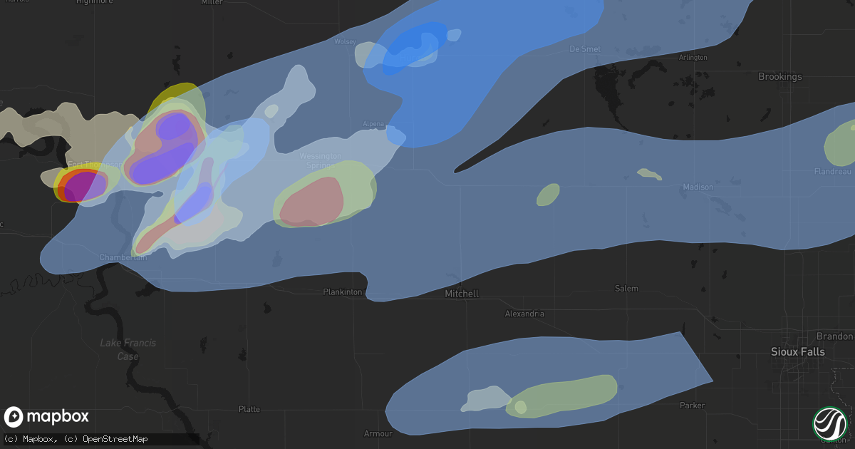 Hail map in Letcher, SD on July 2, 2026