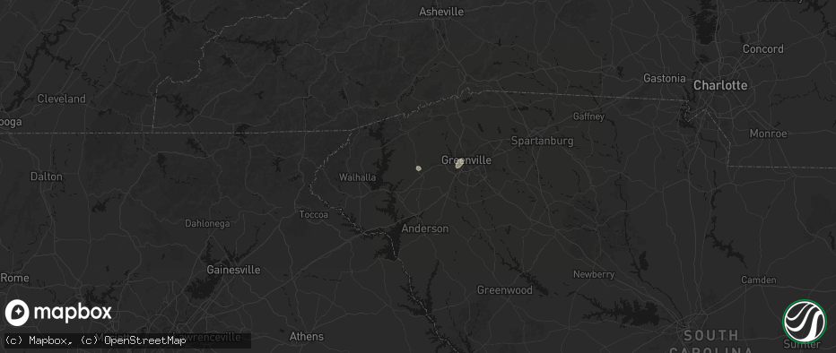 Hail map in Liberty, SC on July 2, 2026