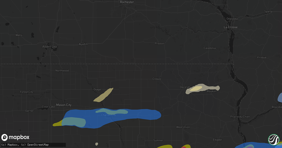 Hail map in Lime Springs, IA on July 2, 2026