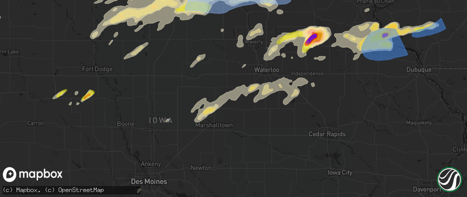 Hail map in Lincoln, IA on July 2, 2026