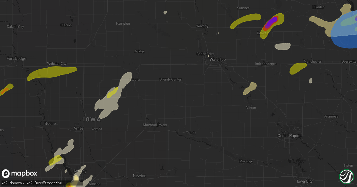 Hail map in Lincoln, IA on July 2, 2026