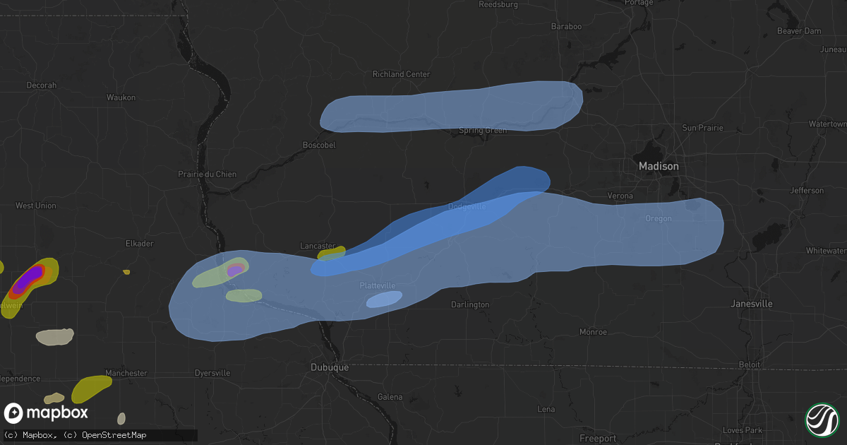 Hail map in Linden, WI on July 2, 2026