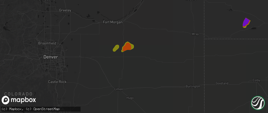 Hail map in Lindon, CO on July 2, 2026