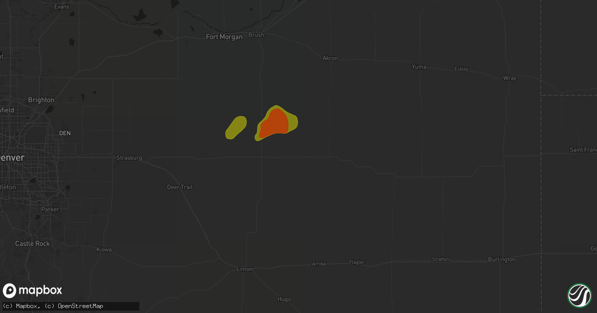 Hail map in Lindon, CO on July 2, 2026
