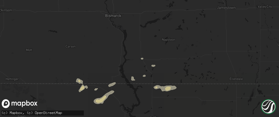 Hail map in Linton, ND on July 2, 2026