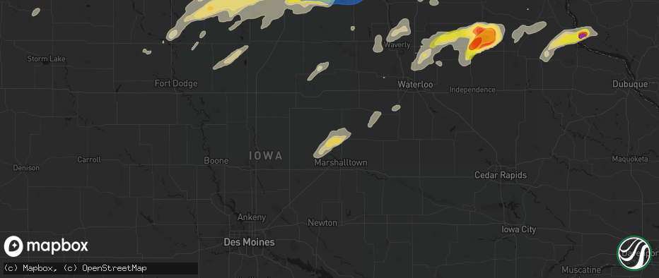 Hail map in Liscomb, IA on July 2, 2026