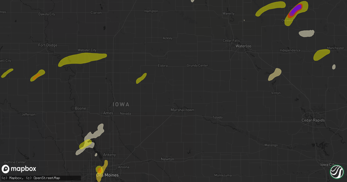 Hail map in Liscomb, IA on July 2, 2026