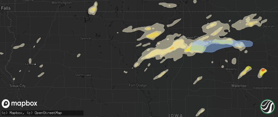 Hail map in Livermore, IA on July 2, 2026