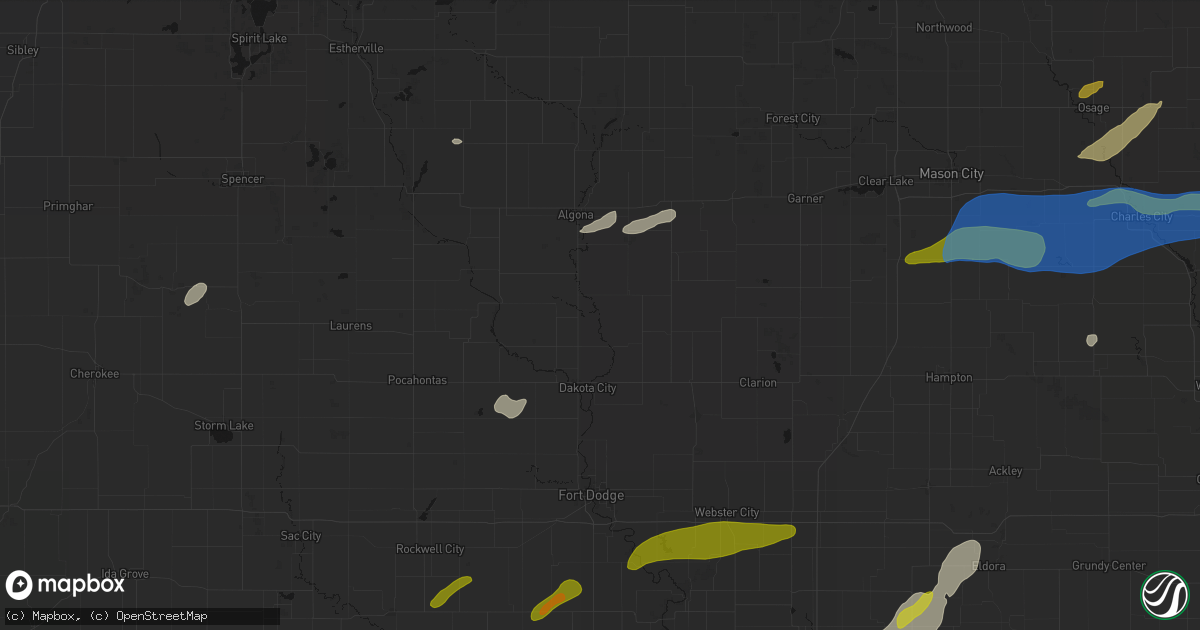 Hail map in Livermore, IA on July 2, 2026