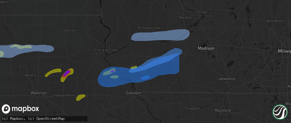 Hail map in Livingston, WI on July 2, 2026