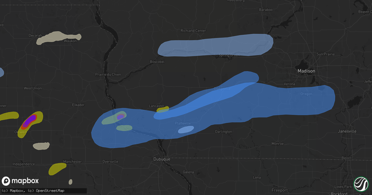 Hail map in Livingston, WI on July 2, 2026