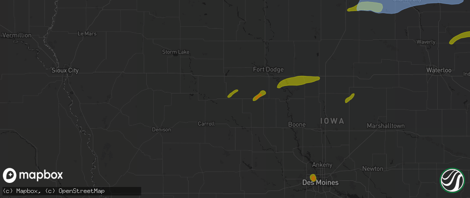 Hail map in Lohrville, IA on July 2, 2026