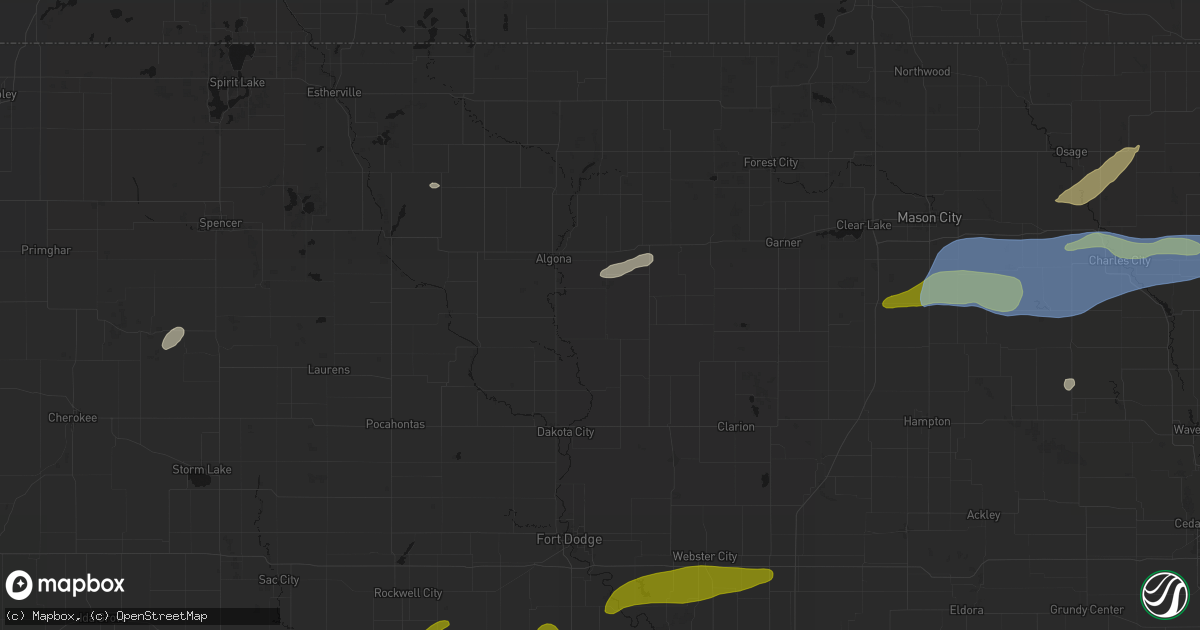 Hail map in Lu Verne, IA on July 2, 2026
