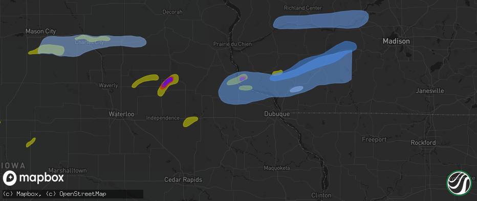 Hail map in Luxemburg, IA on July 2, 2026