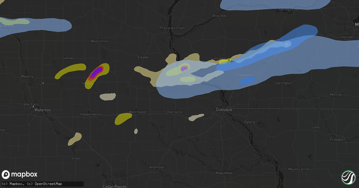 Hail map in Luxemburg, IA on July 2, 2026