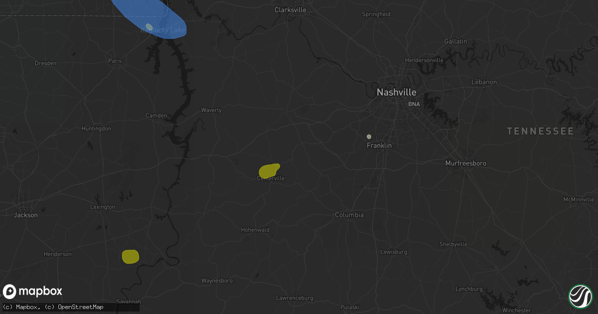 Hail map in Lyles, TN on July 2, 2026