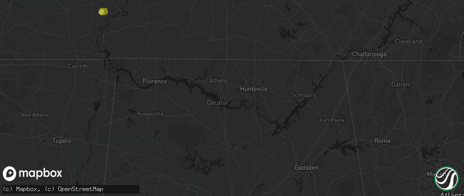 Hail map in Madison, AL on July 2, 2026