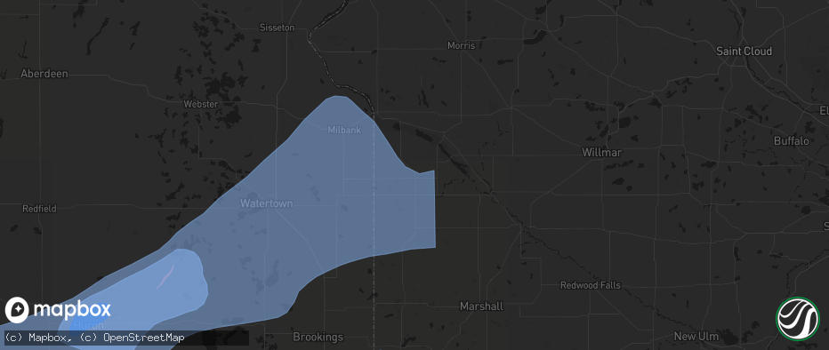 Hail map in Madison, MN on July 2, 2026