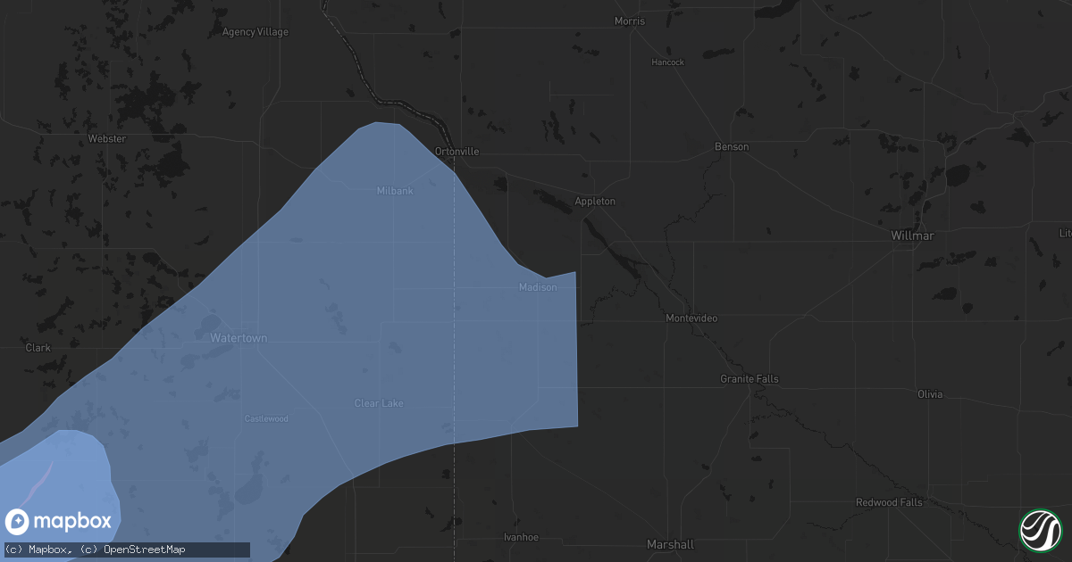 Hail map in Madison, MN on July 2, 2026