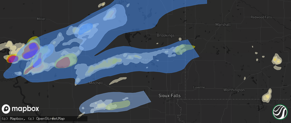 Hail map in Madison, SD on July 2, 2026