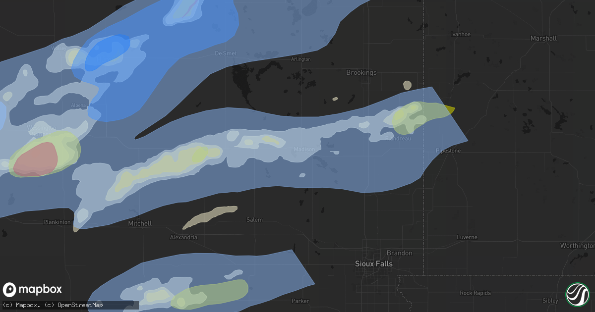 Hail map in Madison, SD on July 2, 2026