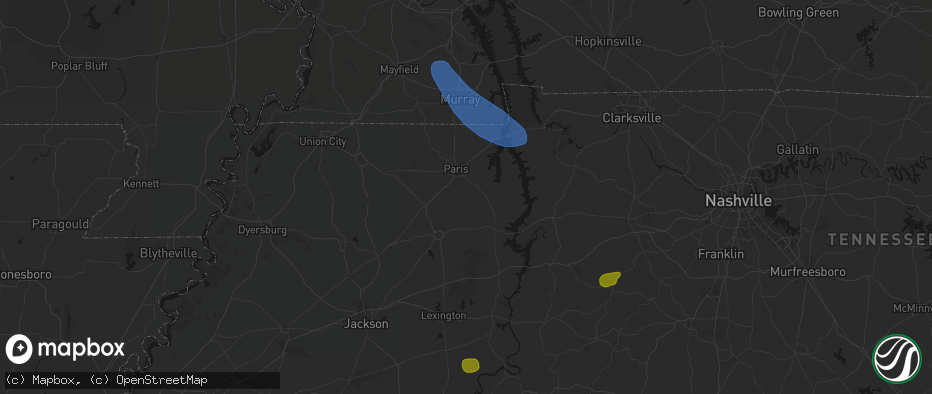 Hail map in Mansfield, TN on July 2, 2026