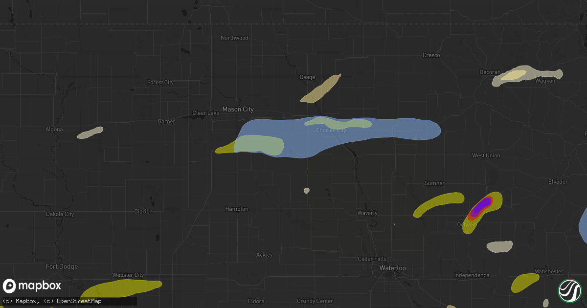 Hail map in Marble Rock, IA on July 2, 2026