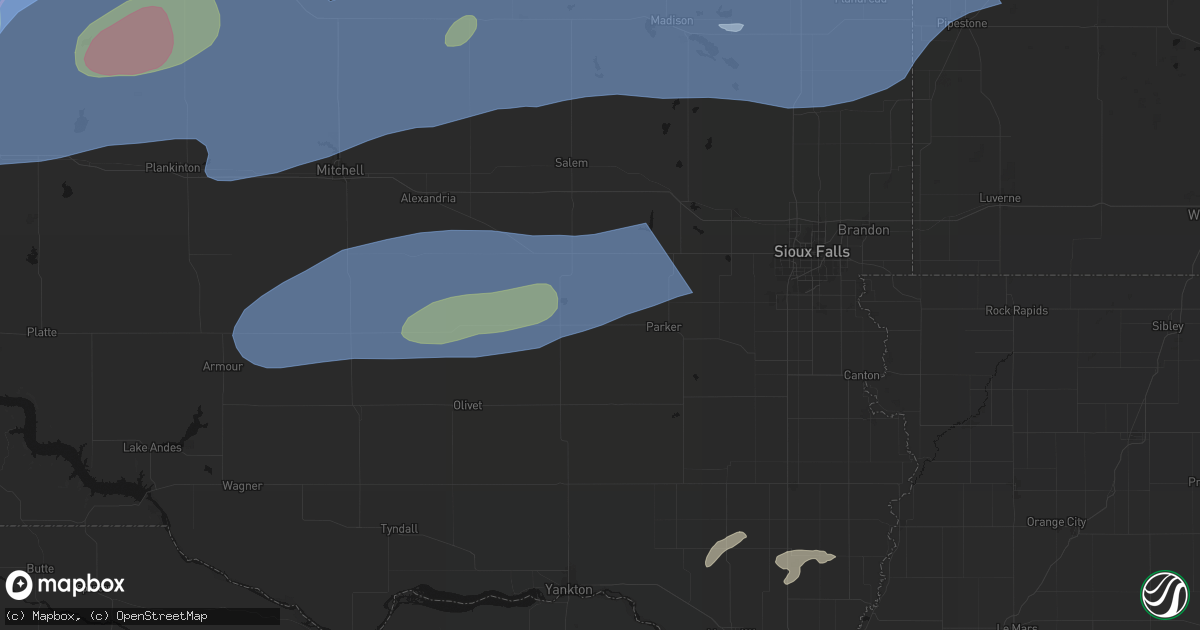 Hail map in Marion, SD on July 2, 2026