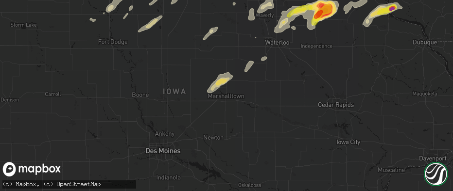Hail map in Marshalltown, IA on July 2, 2026