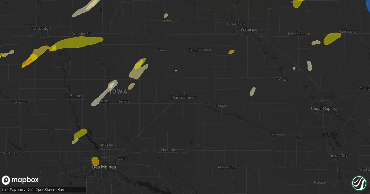 Hail map in Marshalltown, IA on July 2, 2026
