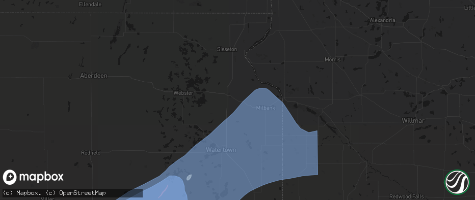 Hail map in Marvin, SD on July 2, 2026